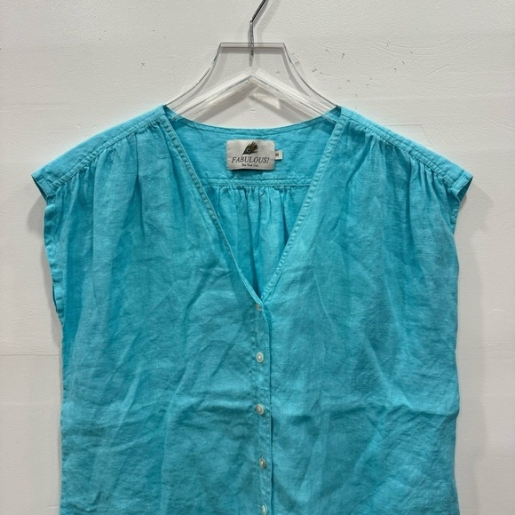 Fabulous! Light Blue Linen Loose Boxy Fit Shirt Medium Made In India - Picture 3 of 6